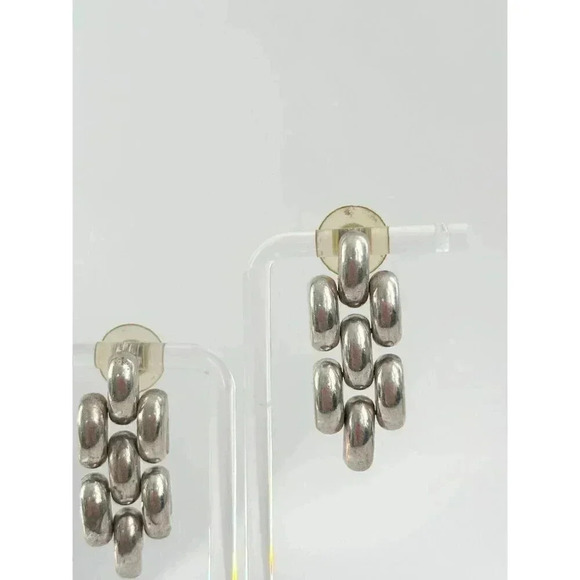 Silver Tone Vintage Chainlink Dangle Earrings - Picture 5 of 10